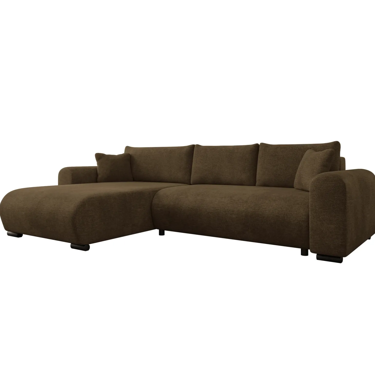 Divano letto angolare 4 posti 285x188cm con contenitore imbottito tessuto marrone Soft