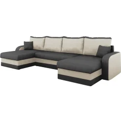 Divano letto angolare 5 posti 304cm contenitore grigio écru Assunta