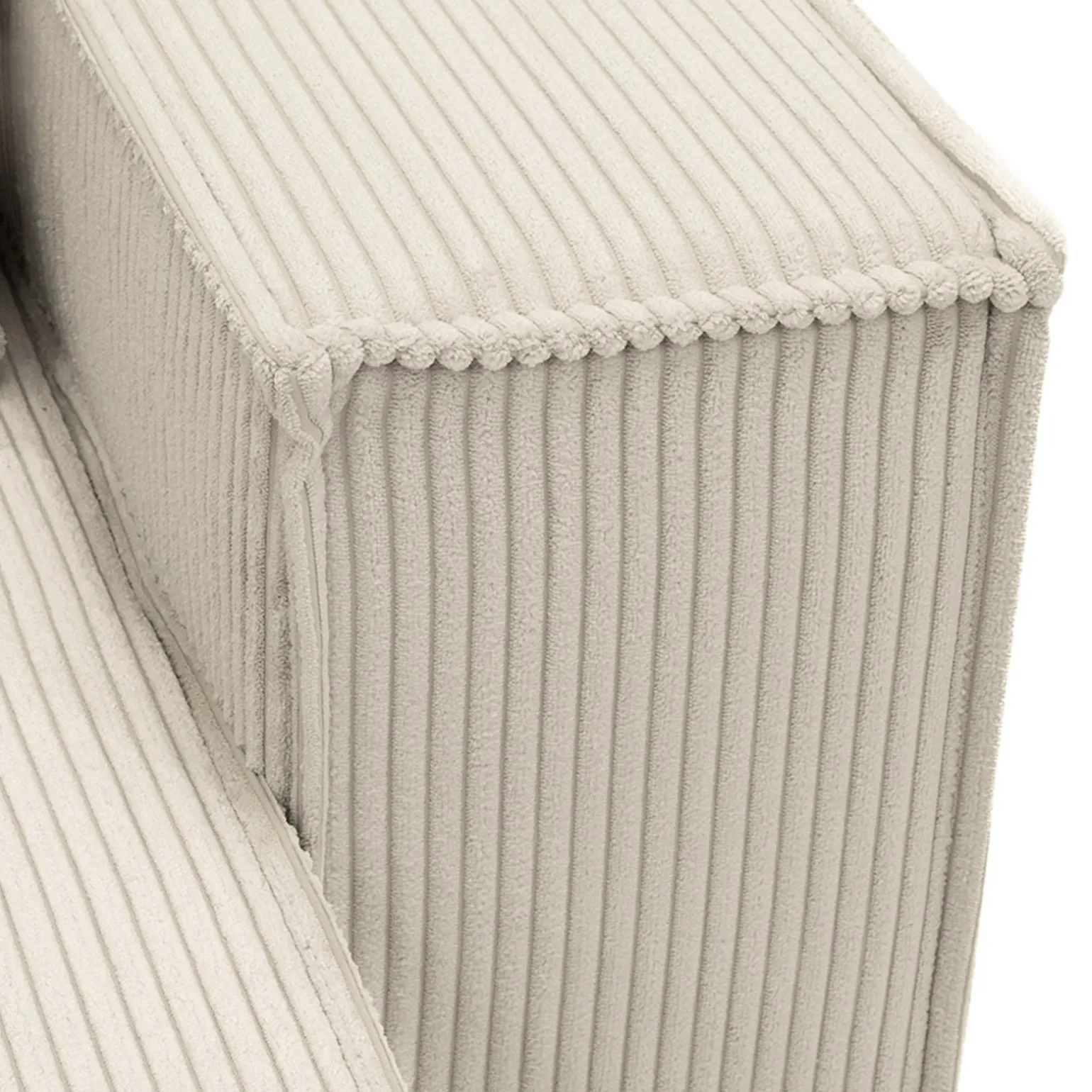 Divano letto angolare 4 posti 272x145cm con box contenitore velluto a coste beige Ploffy