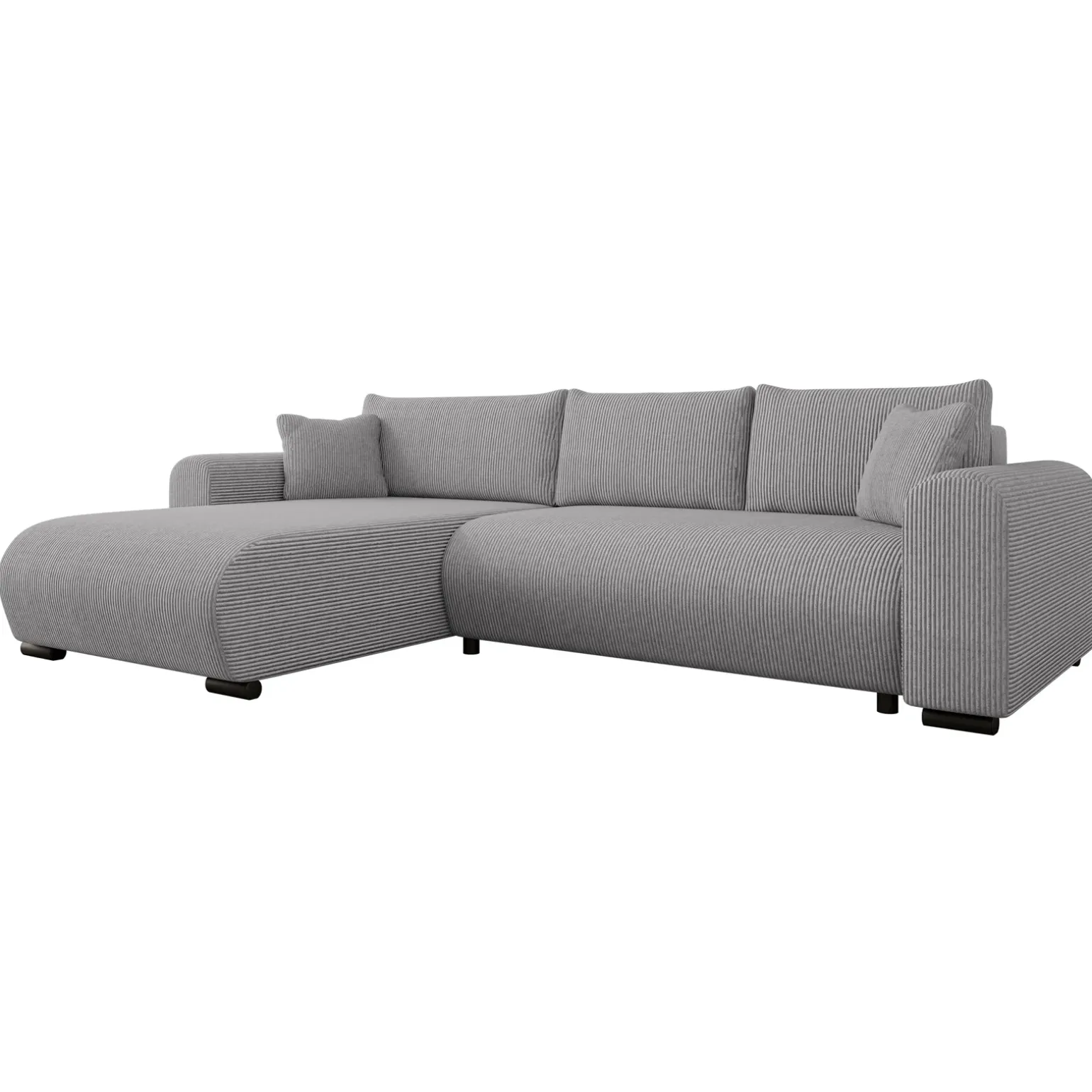 Divano letto angolare 4 posti 285x188cm con contenitore tessuto velluto a coste grigio Soft