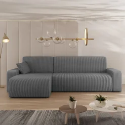 Divano letto angolare 3 posti 244x145cm con contenitore a coste antracite Slurp