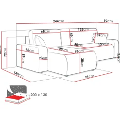 Divano letto angolare 3 posti 244x145cm con contenitore a coste antracite Slurp