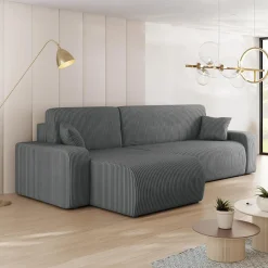 Divano letto angolare 3 posti 244x145cm con contenitore a coste antracite Slurp