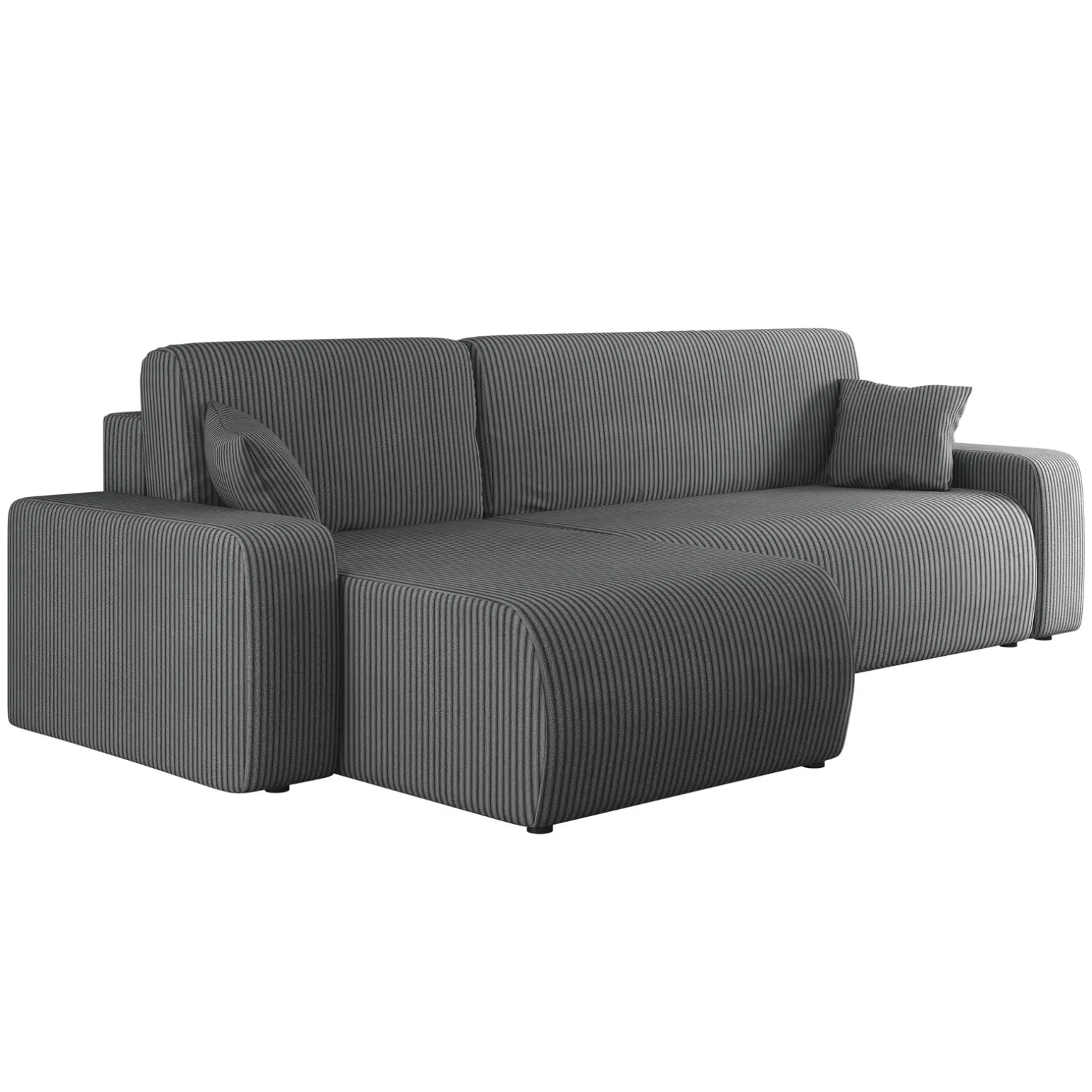 Divano letto angolare 3 posti 244x145cm con contenitore a coste antracite Slurp