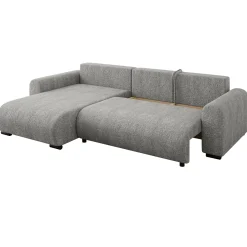Divano letto angolare 4 posti 285x188cm con contenitore tessuto bouclé grigio chiaro Soft