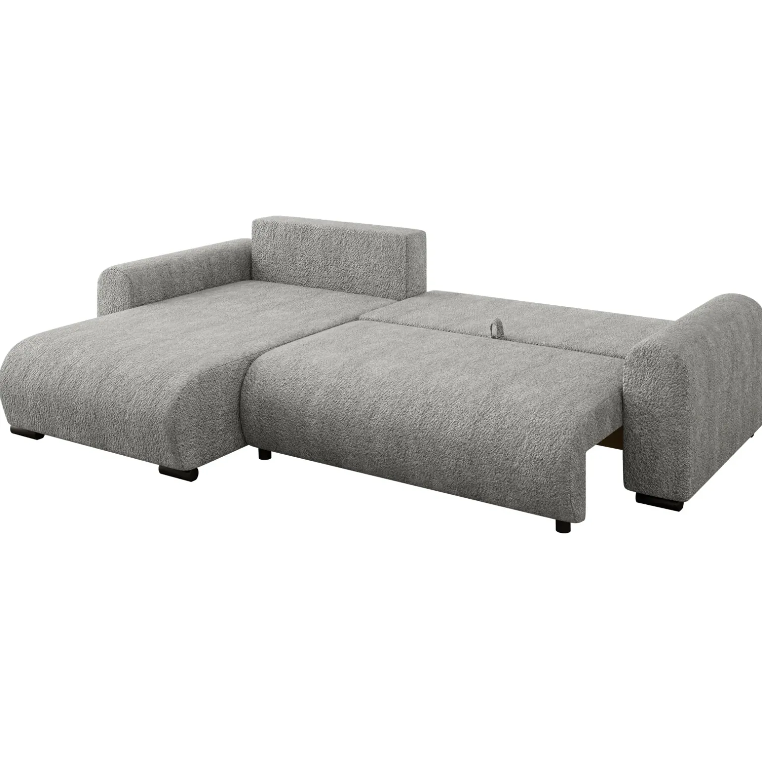 Divano letto angolare 4 posti 285x188cm con contenitore tessuto bouclé grigio chiaro Soft