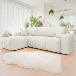 Divano letto angolare 3 posti 244x145cm con contenitore tessuto beige Orama