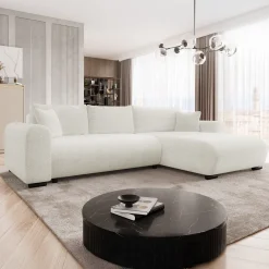 Divano letto angolare 4 posti 285x188cm con contenitore a trama spessa bianco Soft