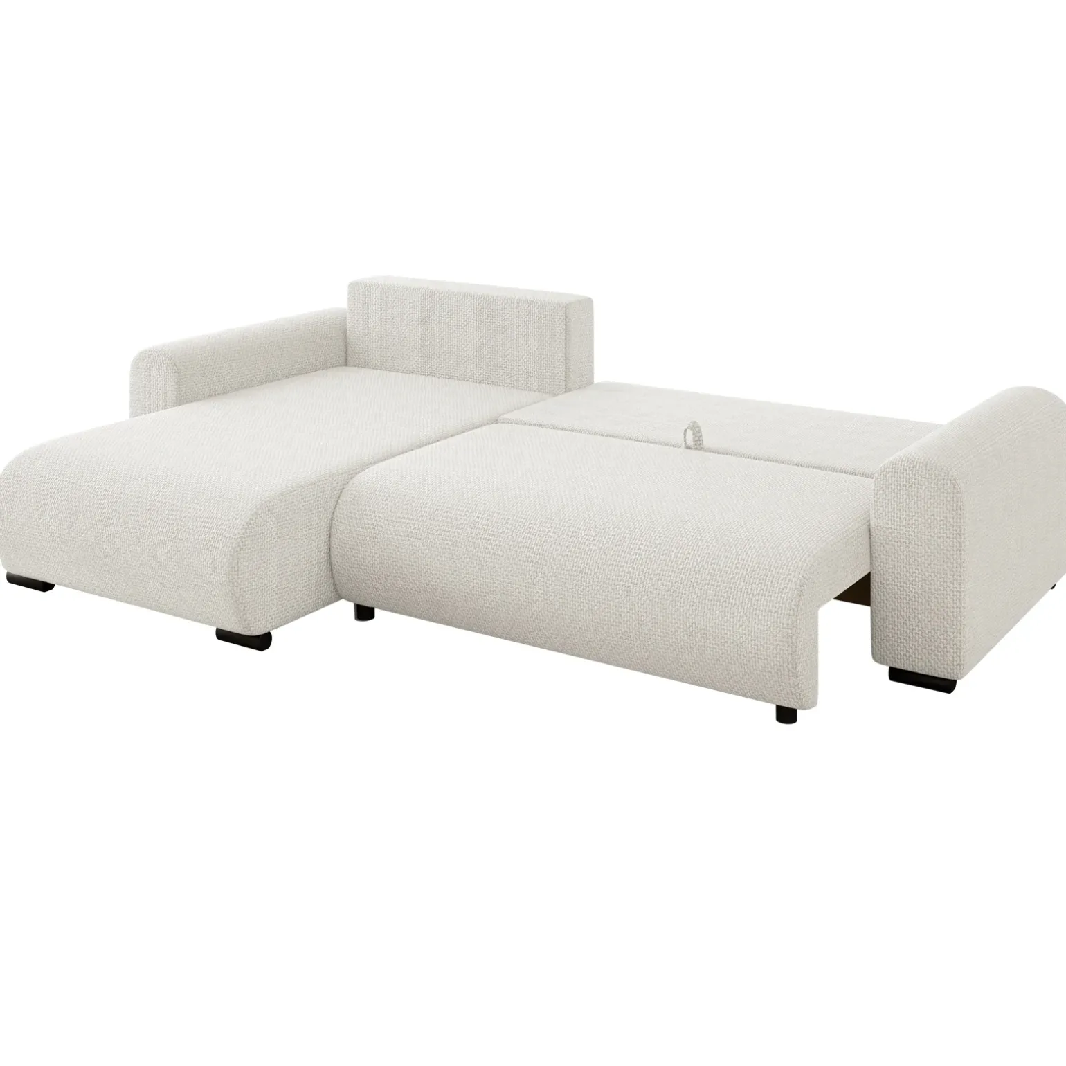 Divano letto angolare 4 posti 285x188cm con contenitore a trama spessa bianco Soft