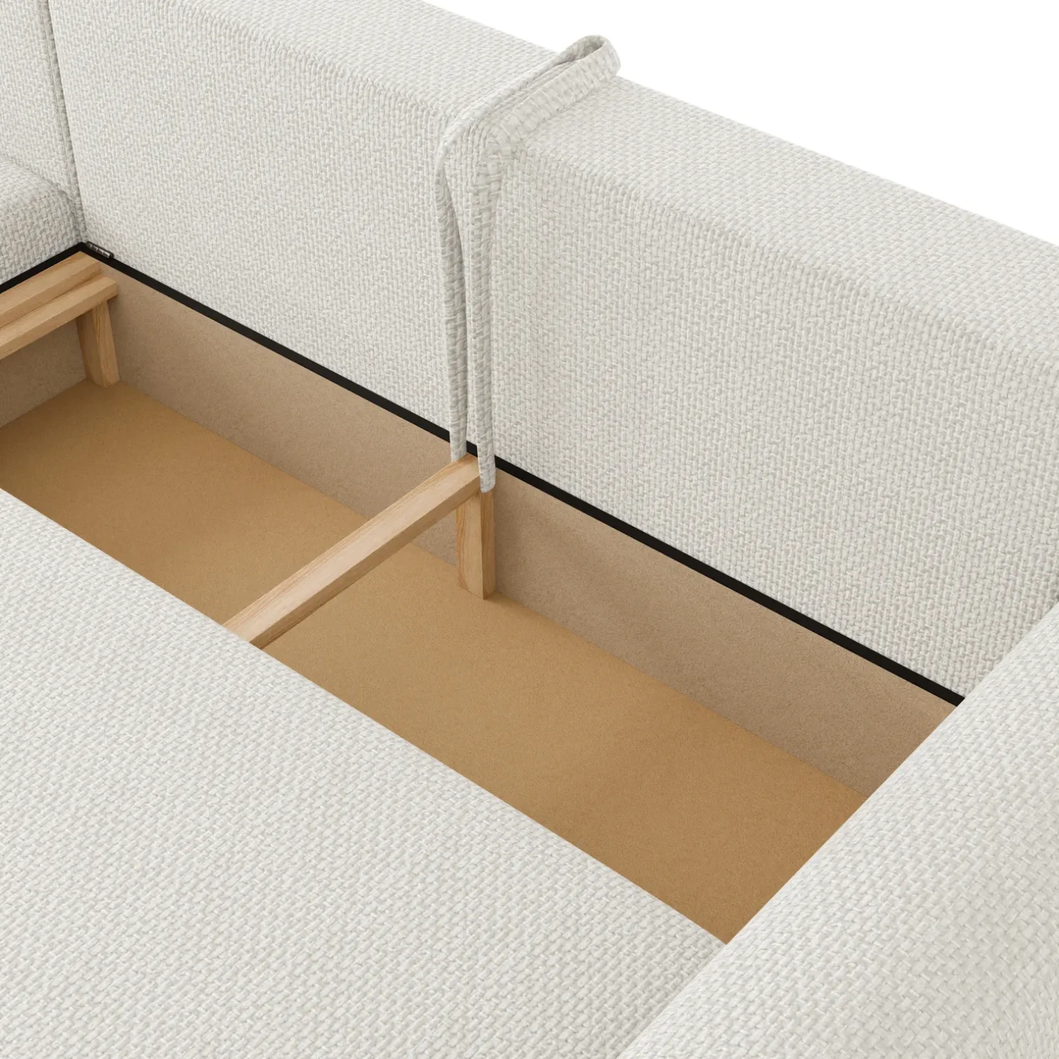Divano letto angolare 4 posti 285x188cm con contenitore a trama spessa bianco Soft