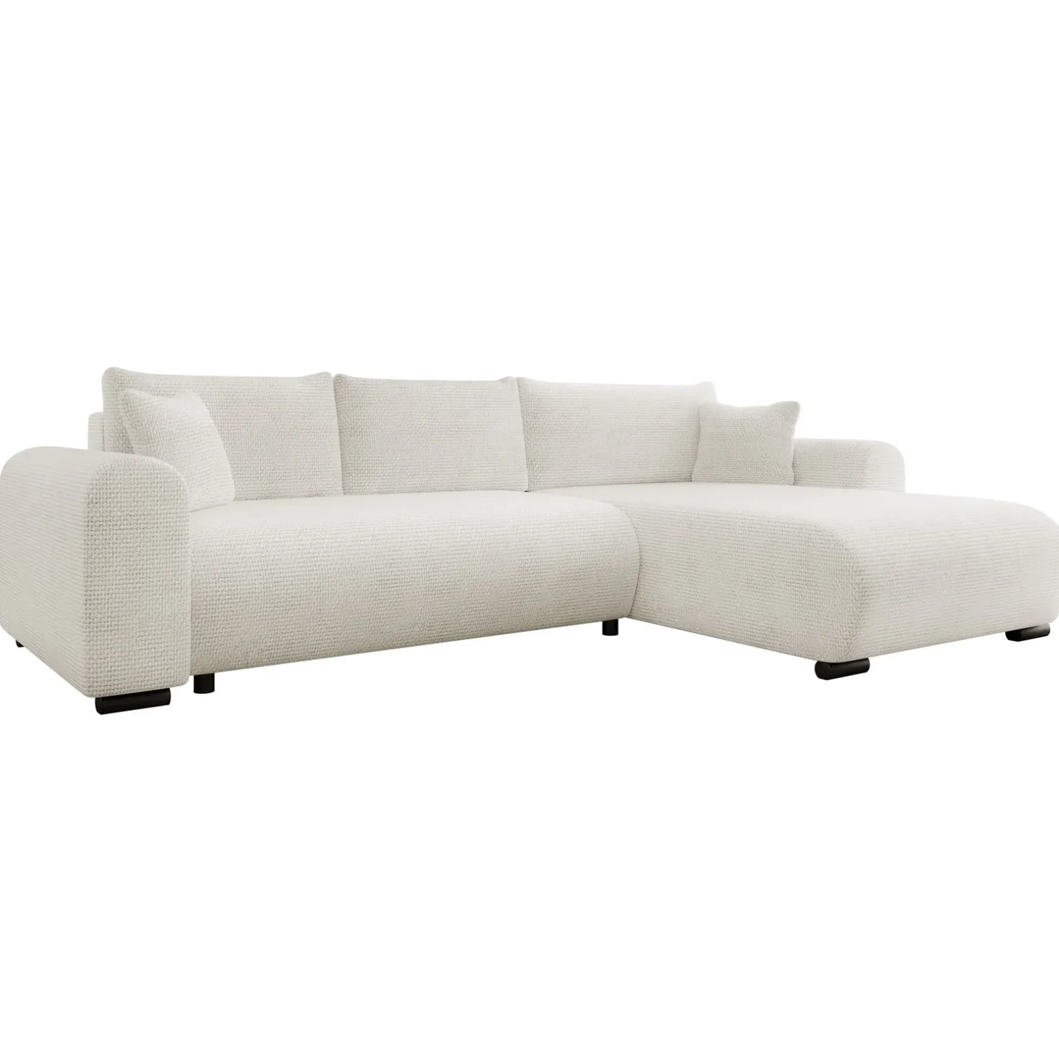 Divano letto angolare 4 posti 285x188cm con contenitore a trama spessa bianco Soft