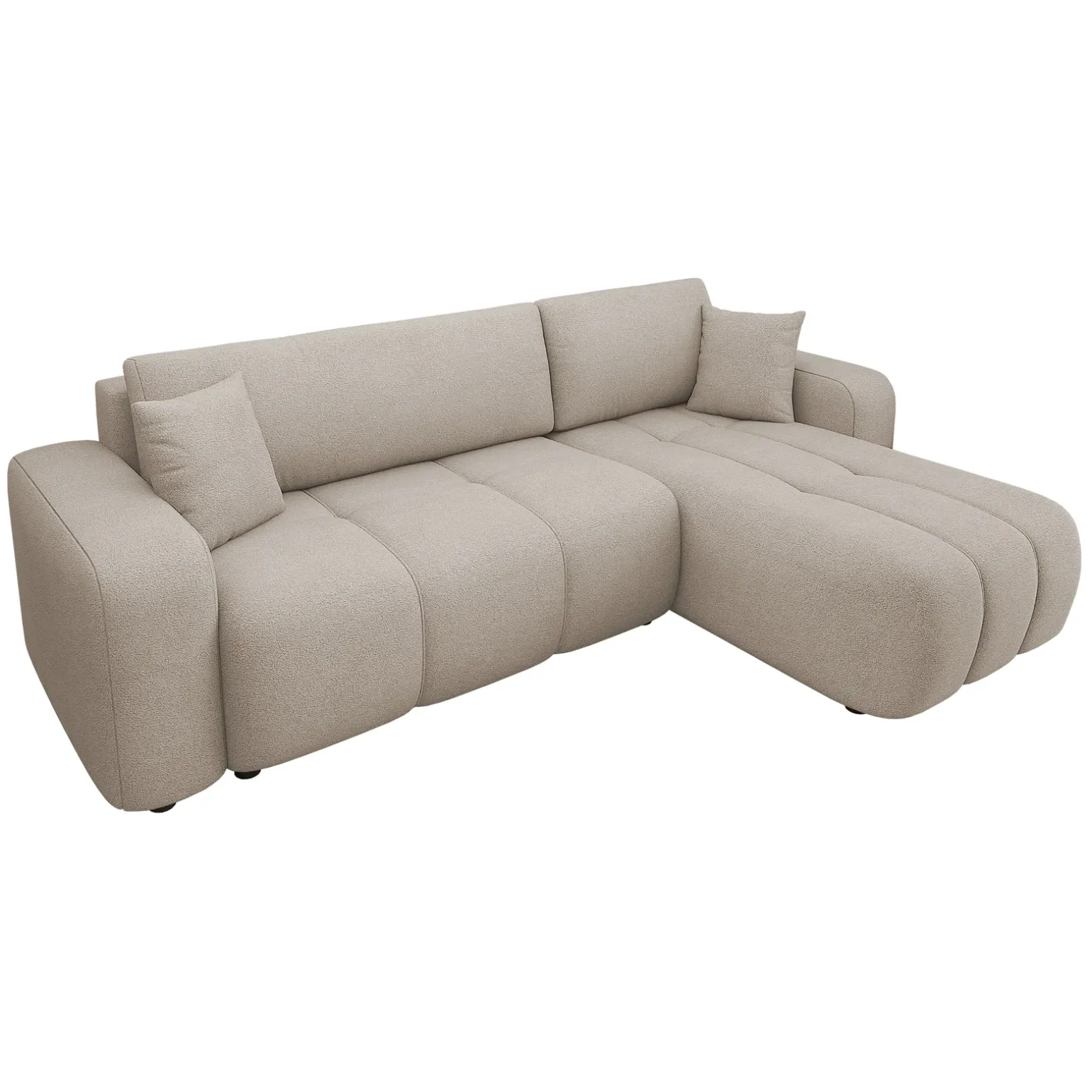 Divano letto angolare 3 posti 244x145cm con contenitore tessuto beige scuro Orama