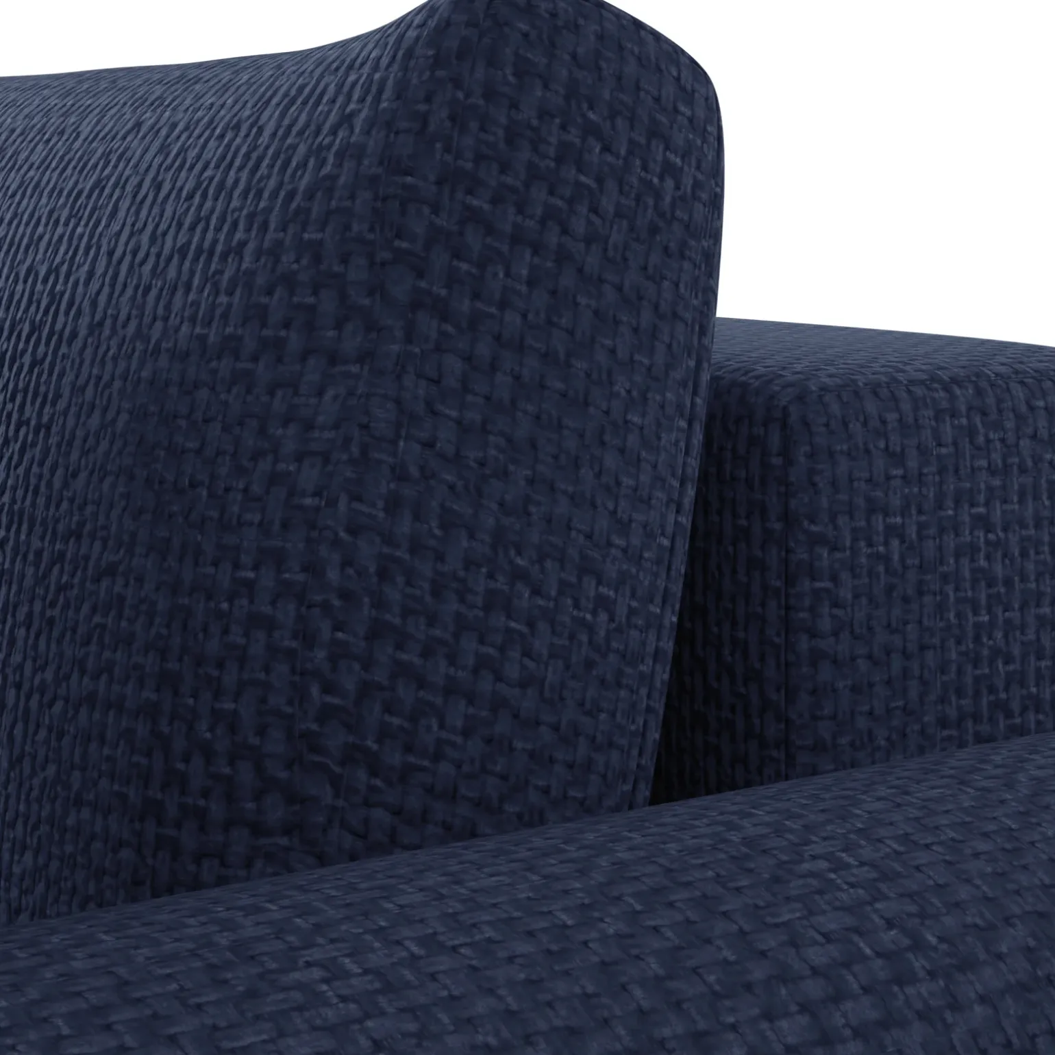 Divano letto angolare 4 posti 285x188cm con contenitore a trama spessa blu Soft
