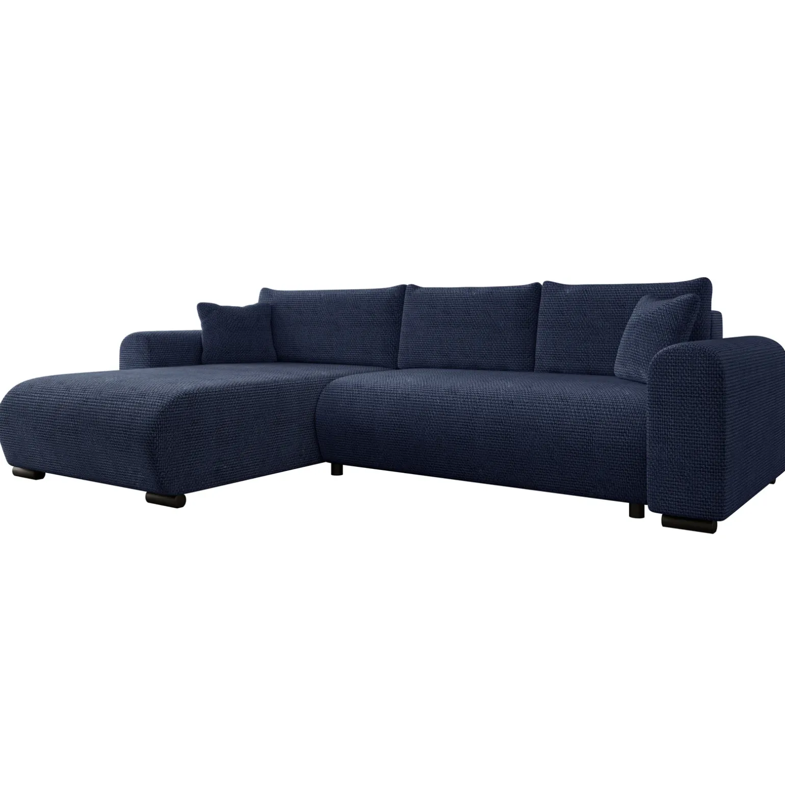 Divano letto angolare 4 posti 285x188cm con contenitore a trama spessa blu Soft