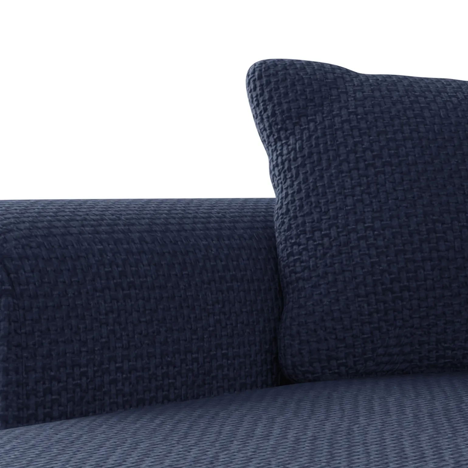 Divano letto angolare 4 posti 285x188cm con contenitore a trama spessa blu Soft