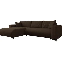 Divano letto angolare 4 posti 285x188cm con contenitore tessuto velluto a coste marrone scuro Soft