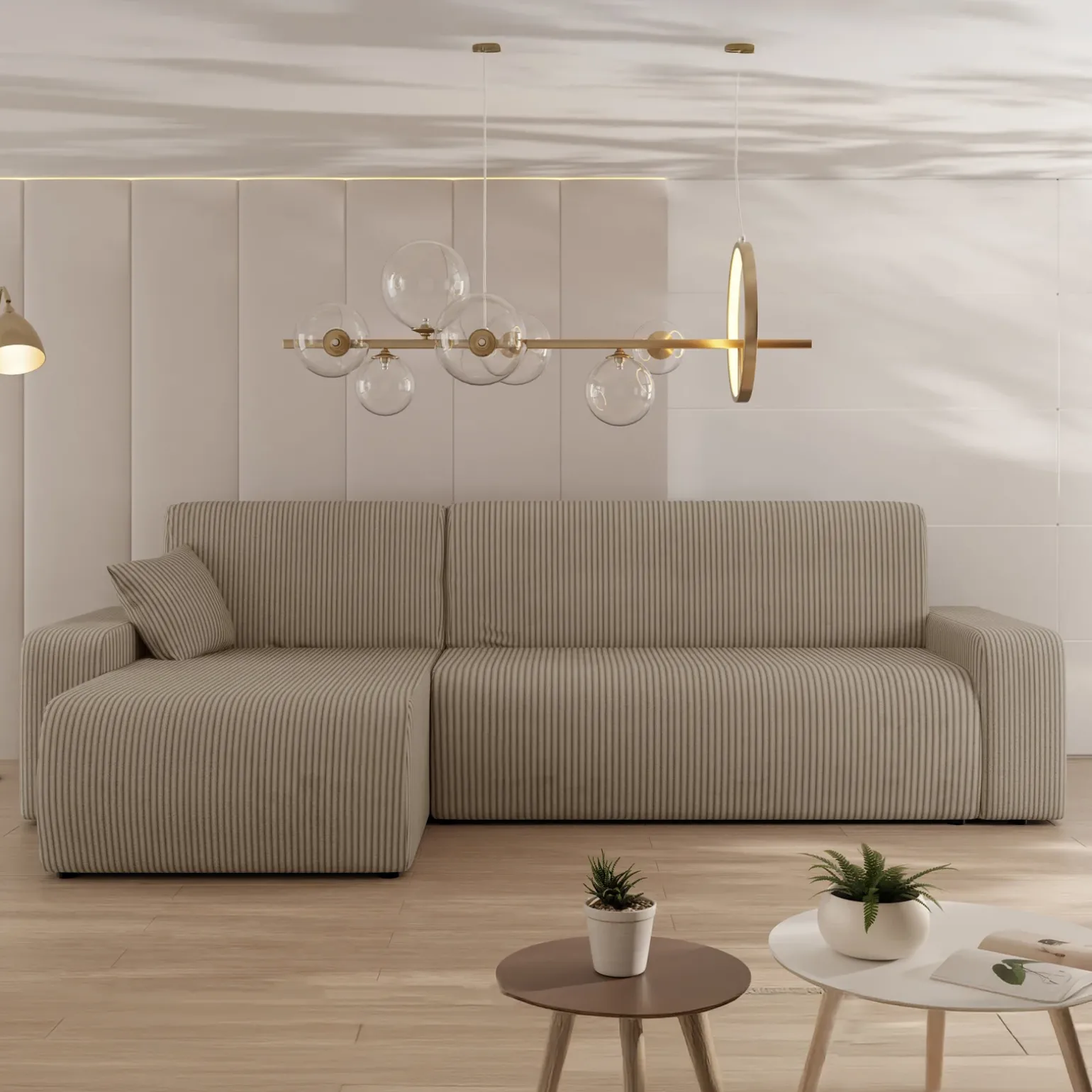 Divano letto angolare 3 posti 244x145cm con contenitore a coste tortora Slurp