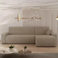 Divano letto angolare 3 posti 244x145cm con contenitore a coste tortora Slurp