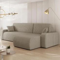 Divano letto angolare 3 posti 244x145cm con contenitore a coste tortora Slurp