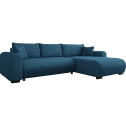 Divano letto angolare 4 posti 285x188cm con contenitore tessuto velluto a coste blu navy Soft