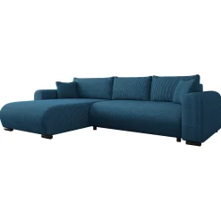 Divano letto angolare 4 posti 285x188cm con contenitore tessuto velluto a coste blu navy Soft