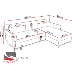 Divano letto angolare 3 posti 258x170 cm con box contenitore imbottito beige chiaro nero Velissa