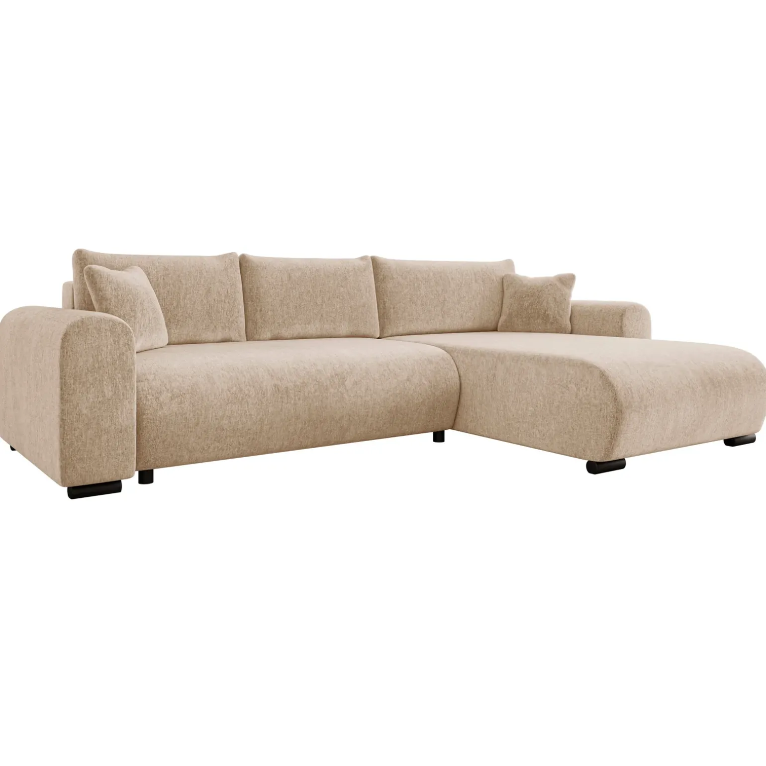 Divano letto angolare 4 posti 285x188cm con contenitore imbottito tessuto beige Soft