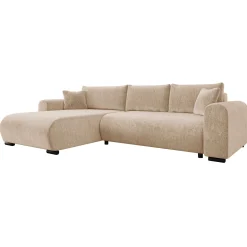 Divano letto angolare 4 posti 285x188cm con contenitore imbottito tessuto beige Soft