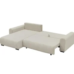Divano letto angolare 4 posti 285x188cm con contenitore tessuto velluto a coste beige Soft