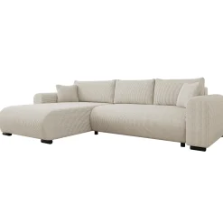 Divano letto angolare 4 posti 285x188cm con contenitore tessuto velluto a coste beige Soft