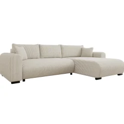 Divano letto angolare 4 posti 285x188cm con contenitore tessuto velluto a coste beige Soft