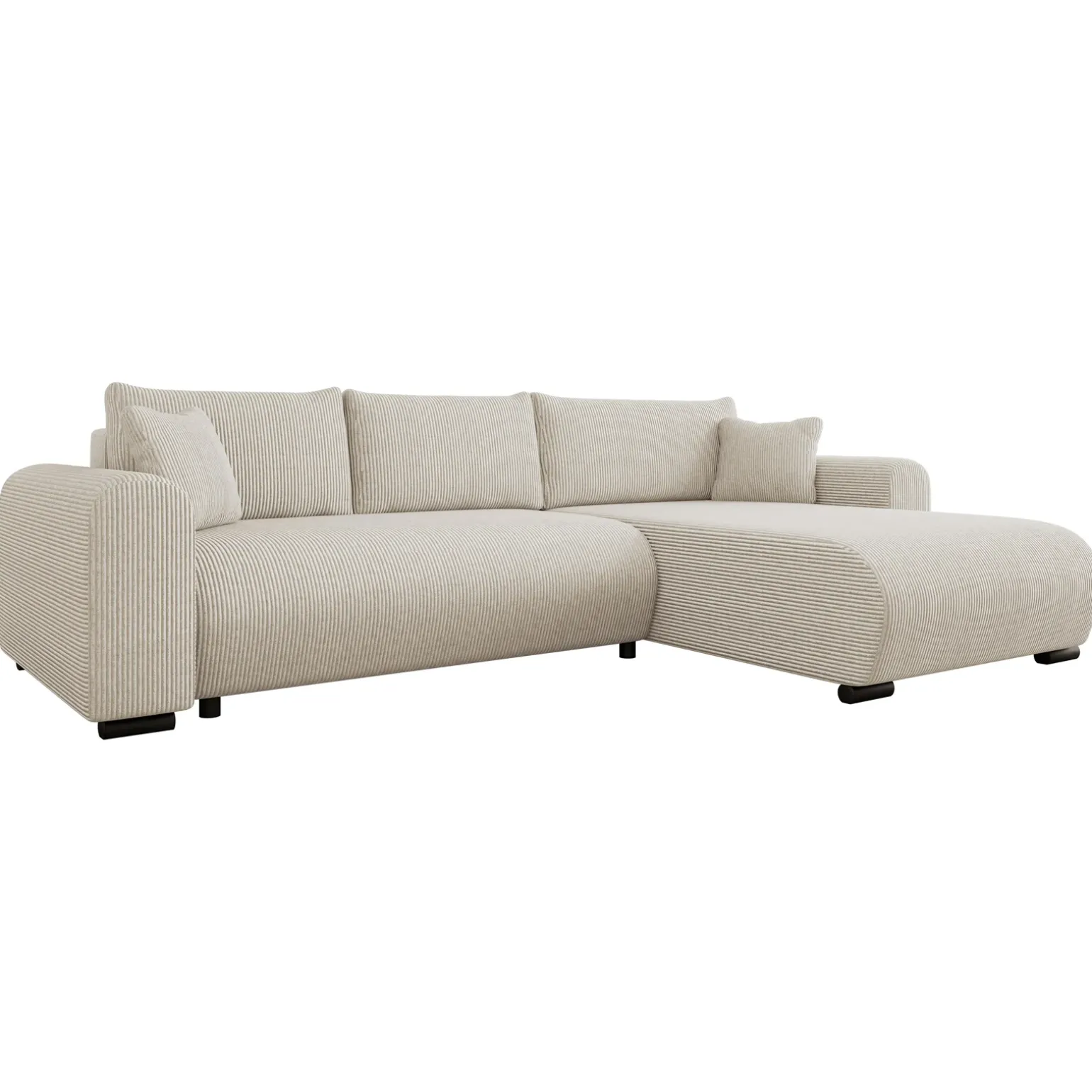 Divano letto angolare 4 posti 285x188cm con contenitore tessuto velluto a coste beige Soft