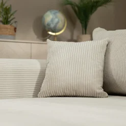 Divano letto angolare 4 posti 285x188cm con contenitore tessuto velluto a coste beige Soft