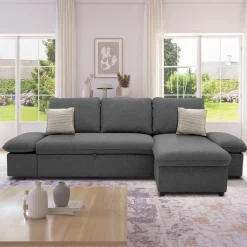 Divano letto angolare 3 posti 260x148cm con contenitore antracite Arturo