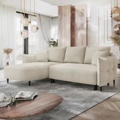 Divano letto angolare 3 posti 244x165cm tessuto beige Lollypop