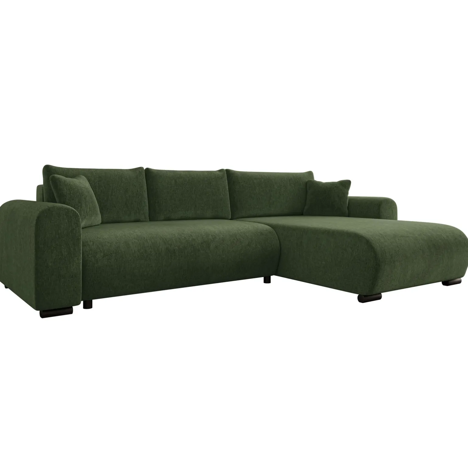 Divano letto angolare 4 posti 285x188cm con contenitore imbottito tessuto verde Soft