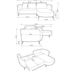 Divano letto angolare destra 3 posti 260x180cm tessuto bouclè blu Repose