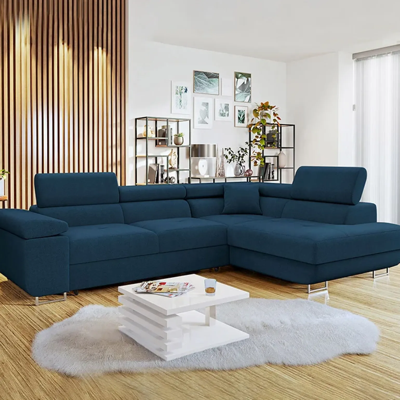 Divano letto angolare destra imbottito 274x203cm blu Bormio