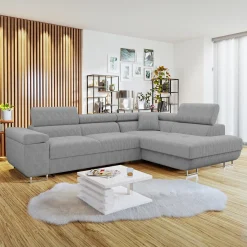 Divano letto angolare destra imbottito 274x203cm velluto a coste grigio Bormio