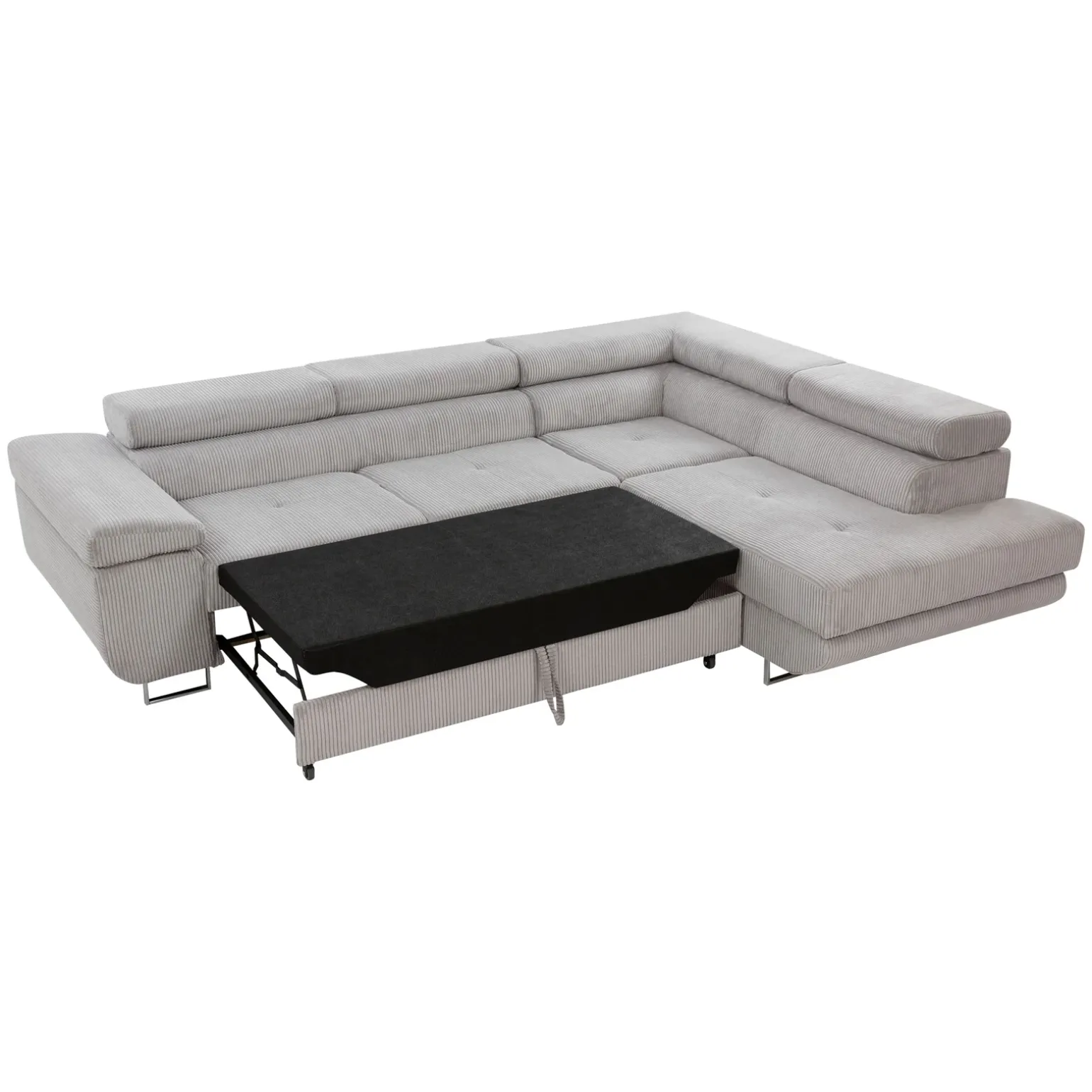 Divano letto angolare destra imbottito 274x203cm velluto a coste grigio Bormio