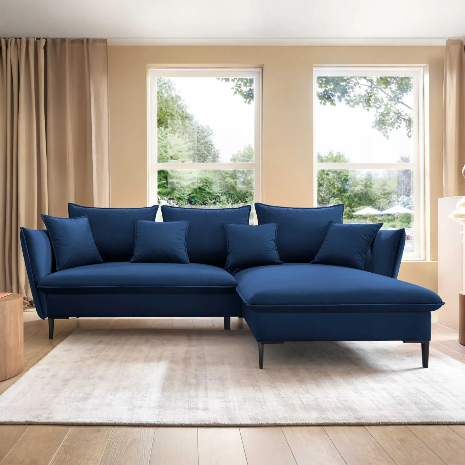 Divano letto angolare destro 3 posti 258x167cm tessuto blu Lushify