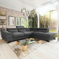 Divano letto angolare destro 5 posti 272x219cm tessuto antracite Lumma