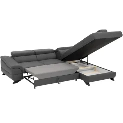 Divano letto angolare destro 5 posti 272x219cm tessuto antracite Lumma