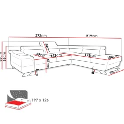 Divano letto angolare destro 5 posti 272x219cm tessuto antracite Lumma