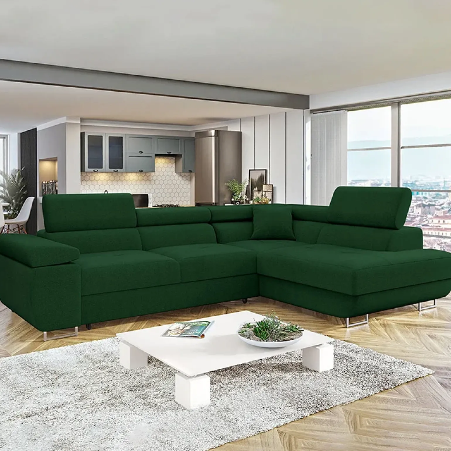 Divano letto angolare destra imbottito 274x203cm verde Bormio