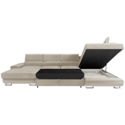 Divano letto angolare destra 5 posti 345x202cm tessuto beige Sloffy