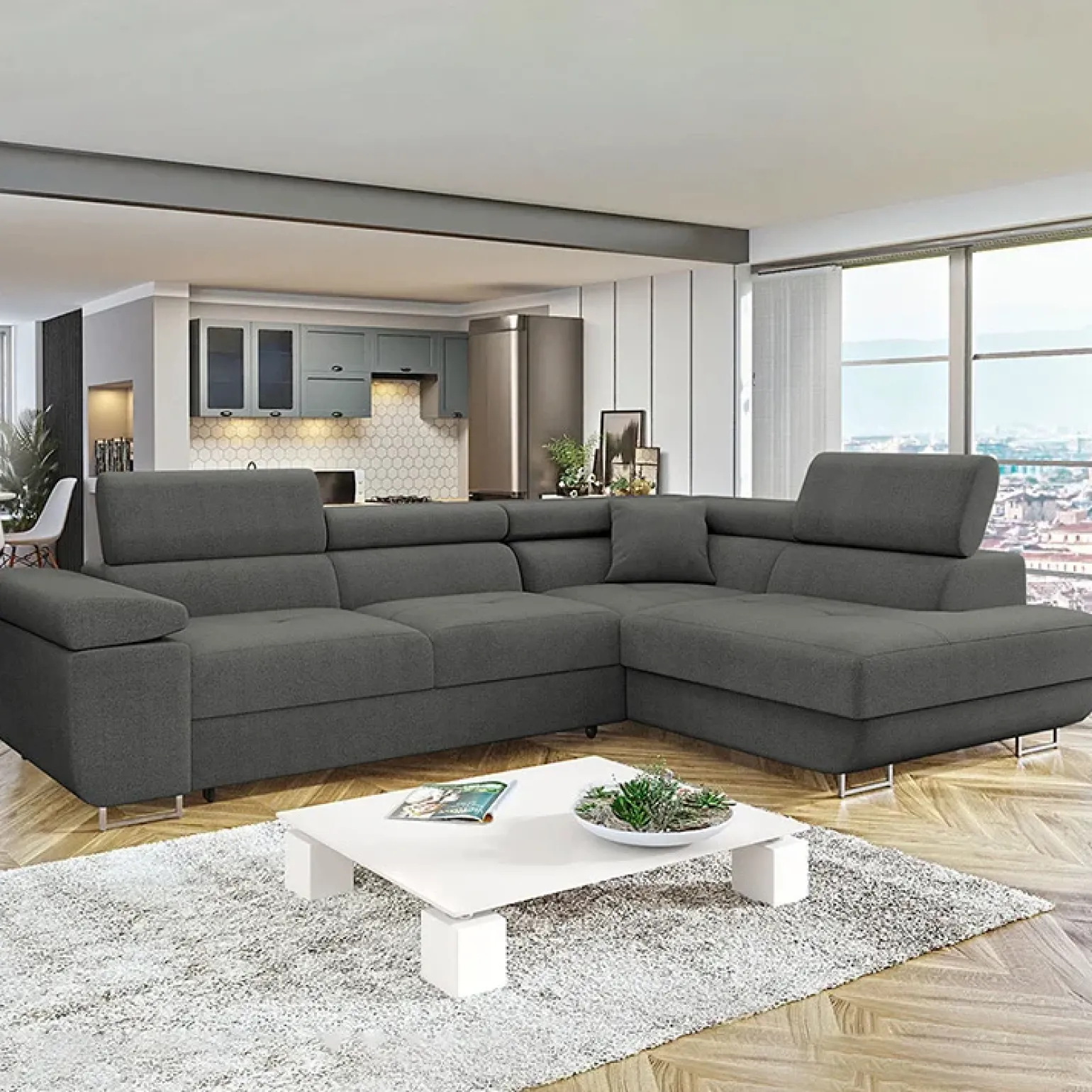 Divano letto angolare destra imbottito 274x203cm grigio Bormio
