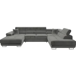 Divano letto angolare destra 5 posti 346x203cm con box contenitore velluto grigio Moirea