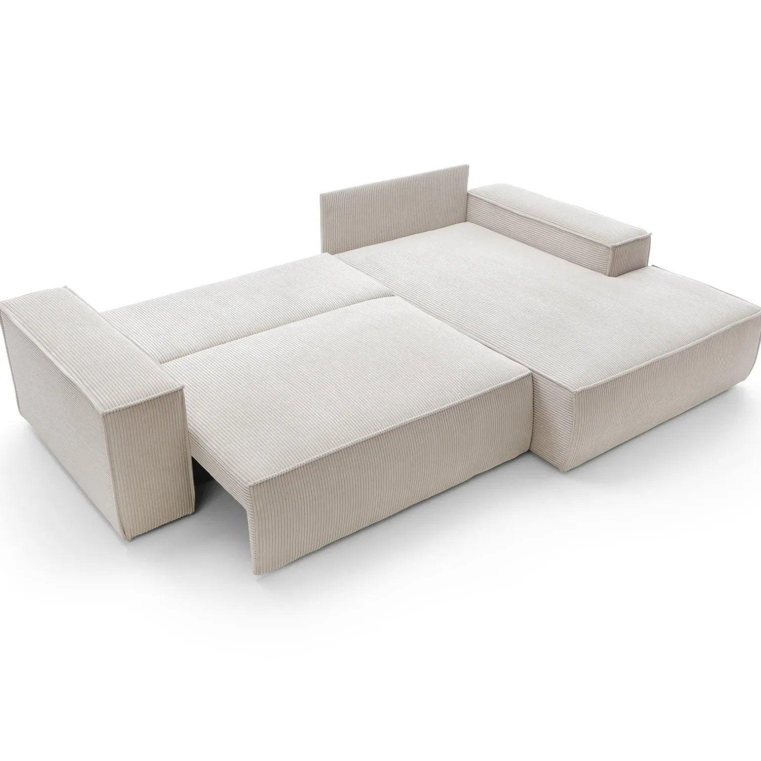 Divano letto angolare destro 3 posti 267x167cm velluto a coste beige Relaxion