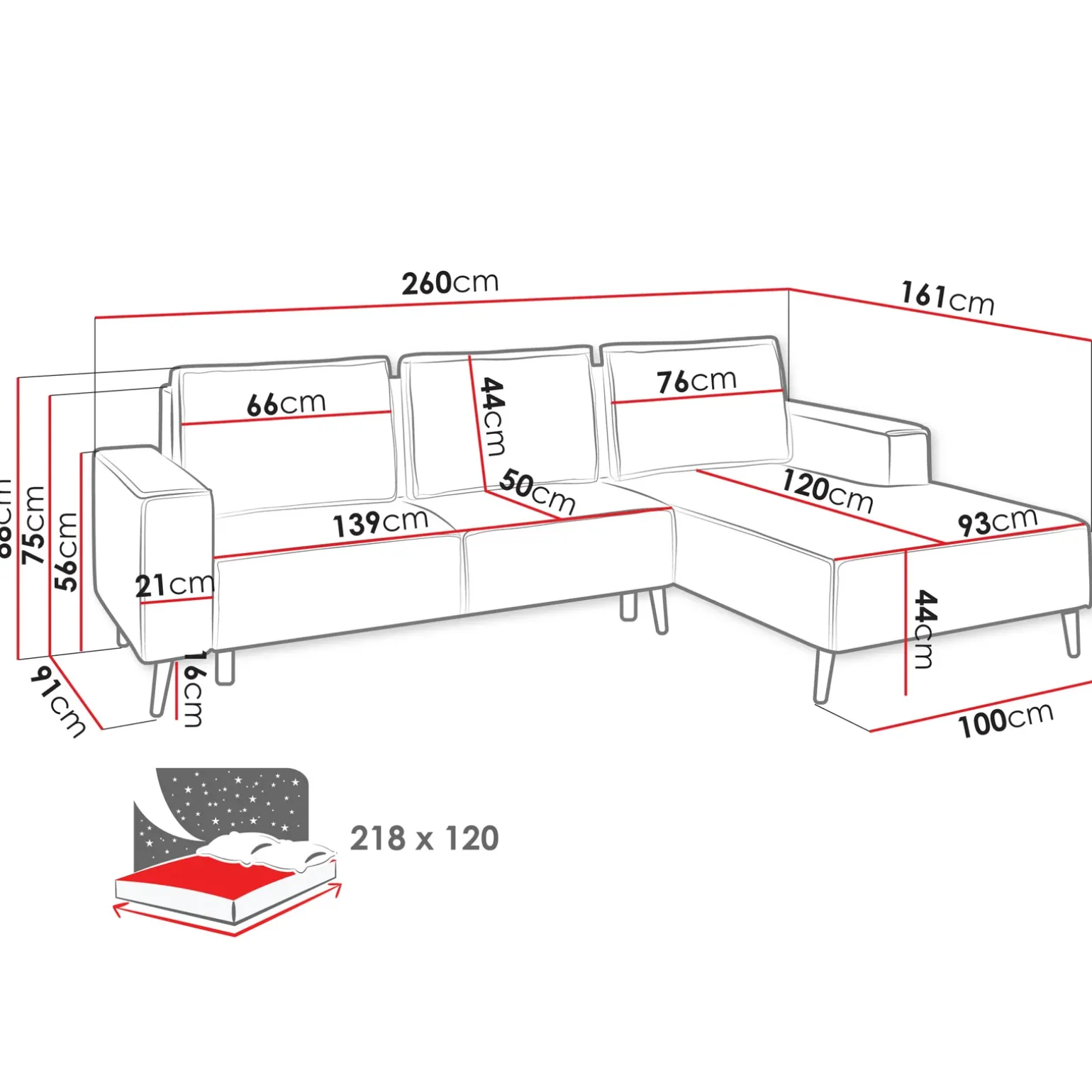 Divano letto angolare destro 3 posti 260x161cm tessuto beige Pluf